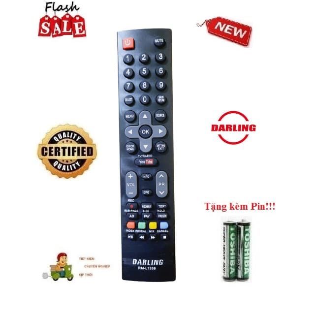 Remote Điều khiển thay thế tương thích cho tivi Darling RM L1359 các dòng LED LCD Smart TV Hàng loại tốt Tặng kèm Pin
