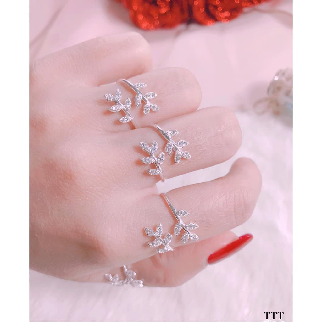 nhẫn hở 2 cành cây bạc ta cho nữ