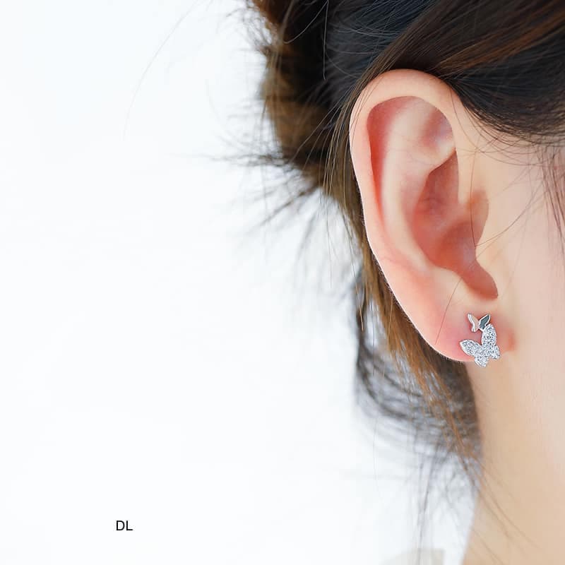 Hoa tai cánh bướm đôi bạc ta cao cấp nữ