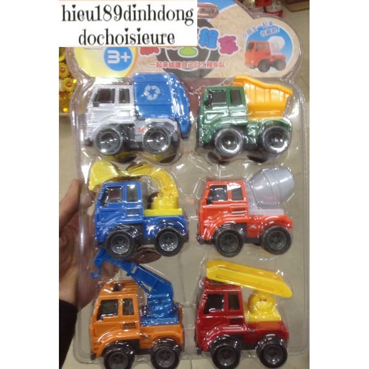 vỉ 6 xe công trình mô hình bánh đà loại chắc chắn nặng tay (ảnh thật kèm kick thước)