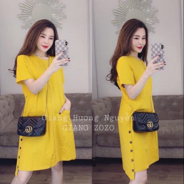 Váy bầu dáng suông chất cotton 40 65kg mùa hè cộc tay