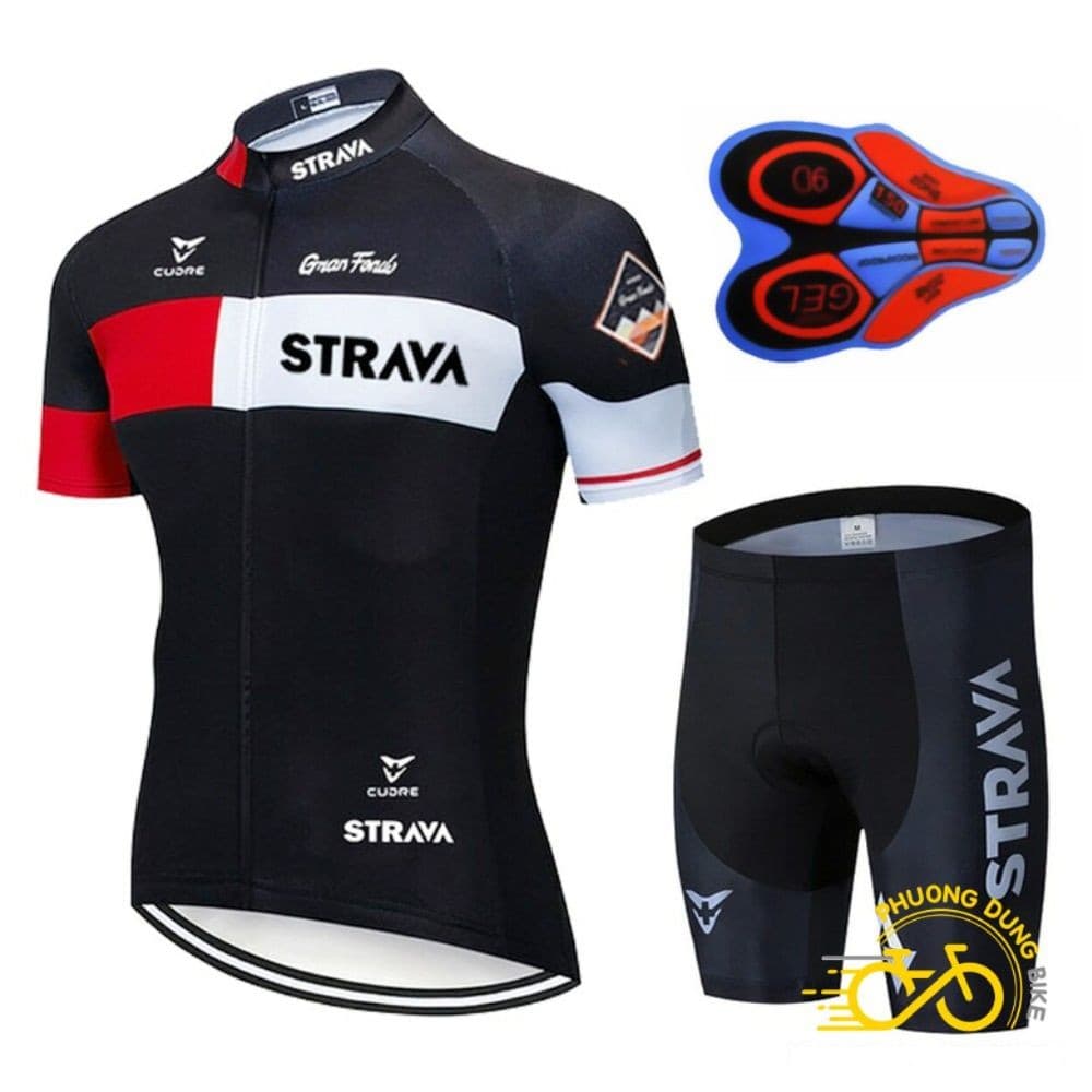 Bộ quần áo thể thao đi xe đạp STRAVA KIỂU 01 ĐEN ĐỎ