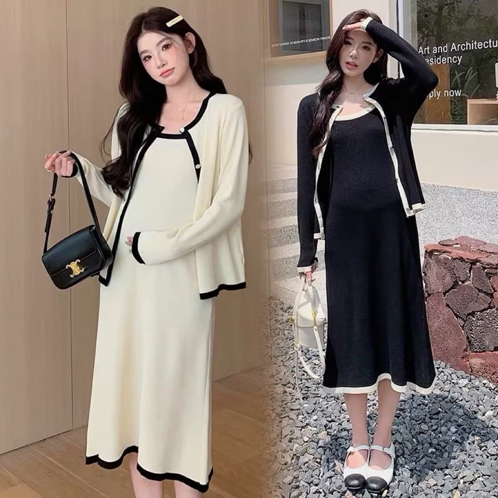 Váy bầu suông dài Aidenshop đầm bầu thu đông chất len thời trang