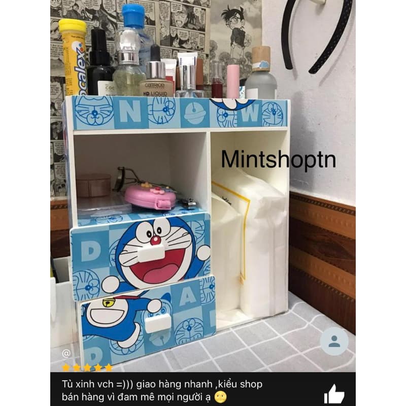 Tủ mini đựng mỹ phẩm doraemon đựng đồ trang điểm tiện dụng