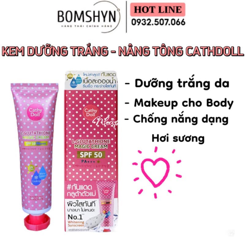 Kem chống nắng dưỡng trắng da Cathy Doll L Glutathione Magic Cream SPF50 PA+++ Thái Lan 138ml Mẫu Mới