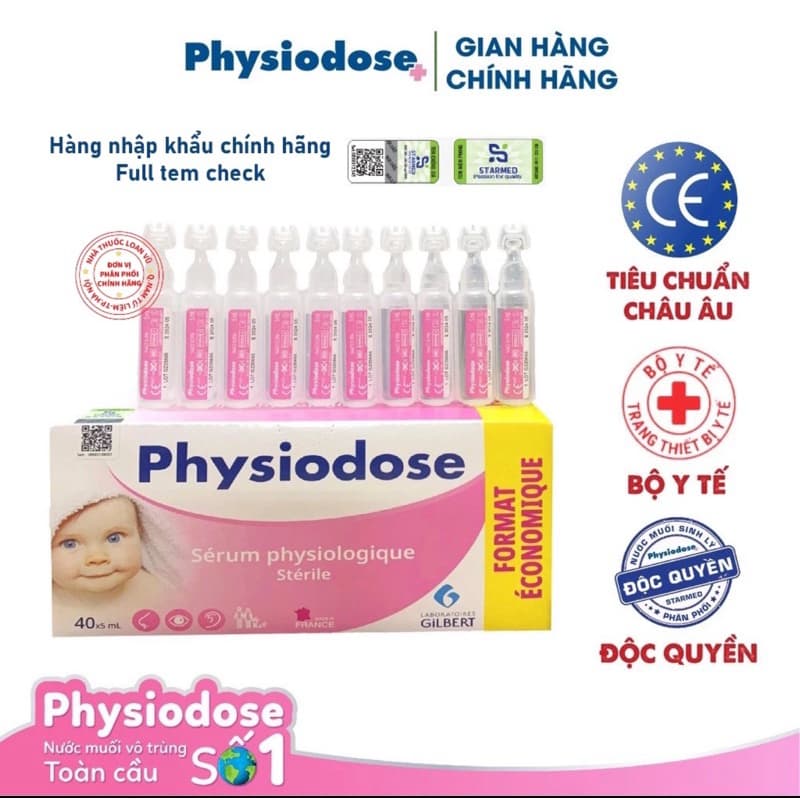 (Nhùn nhùn) Nước Muối Sinh Lý Physiodose (Hộp 30 40 ống x 5ml) hàng nhập khẩu có tem