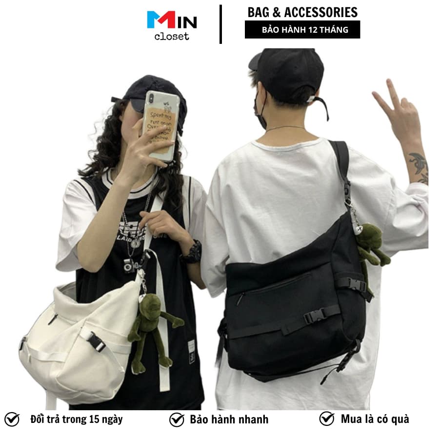 Túi Vải Canvas Đeo Chéo Đeo Vai Cỡ Lớn Unisex Thời Trang Hàn Quốc Học Sinh Sinh Viên Mincloset Tv19