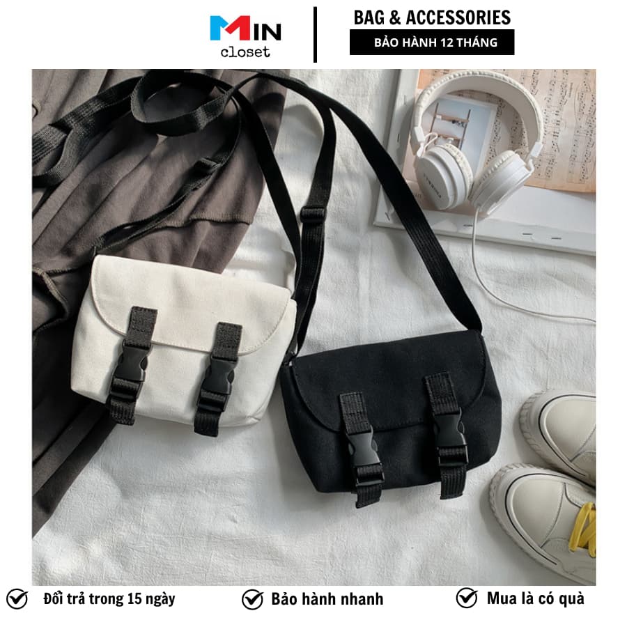 Túi Vải Canvas Đeo Chéo Nam Nữ Dáng Trơn Thời Trang Hàn Quốc Siêu TV08