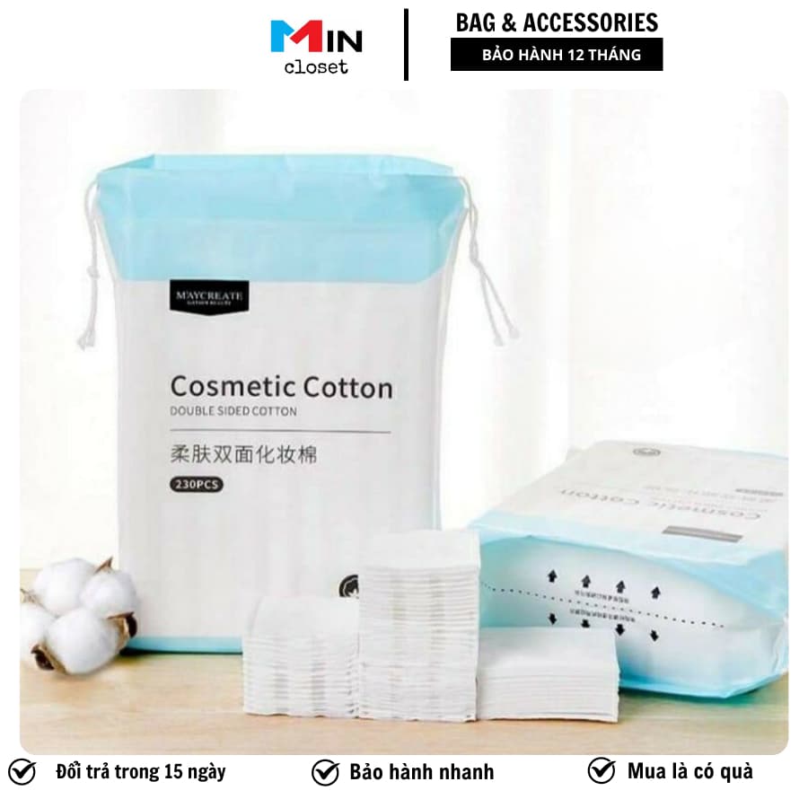 Bông Tẩy Trang M'AYCREATE ( 230 Miếng ) Ba Lớp COTTON Mềm Mịn Dai Siêu Tiện Dụng