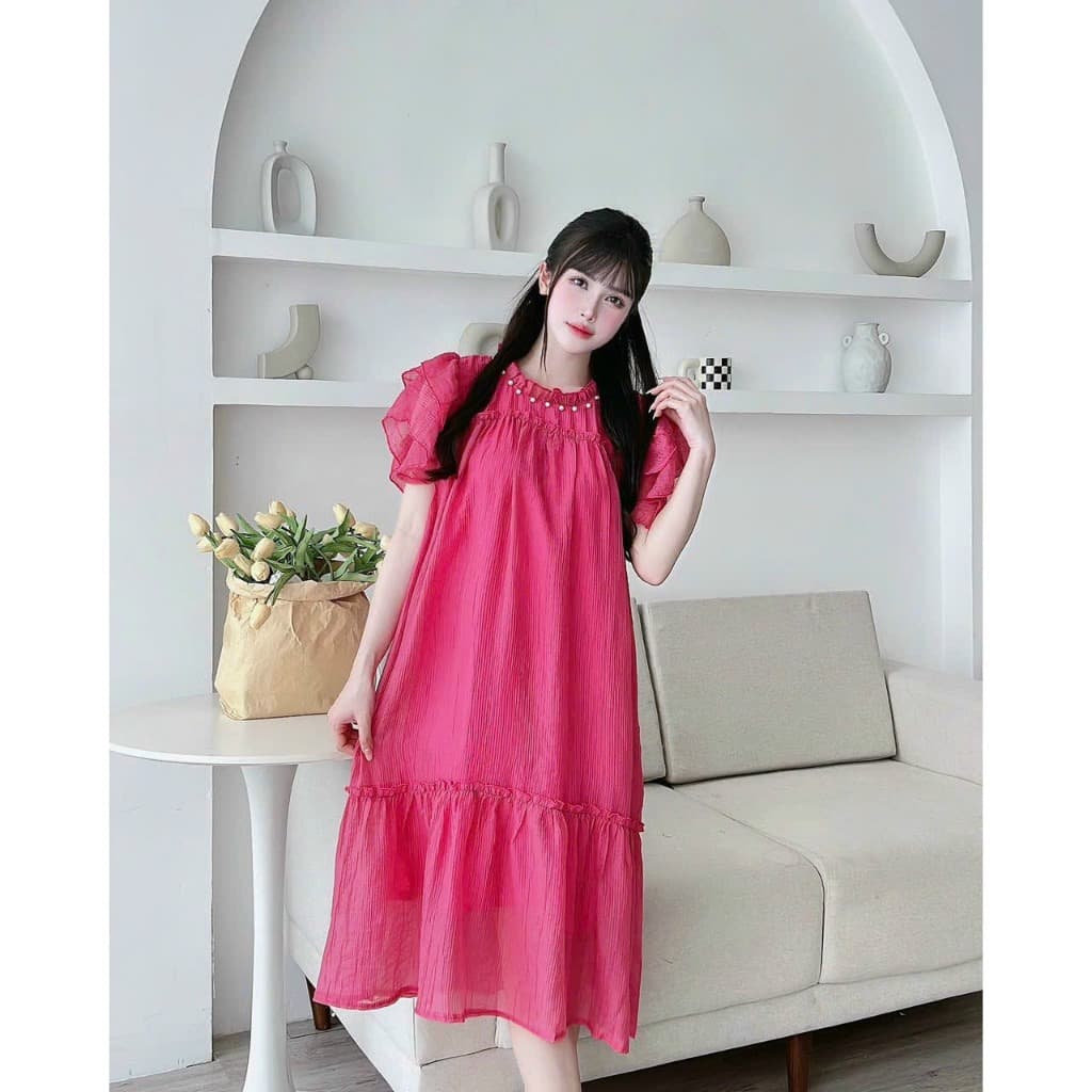 Váy bầu đẹp thiết dáng suông màu hồng đầm bầu công sở 2024 maternity dress