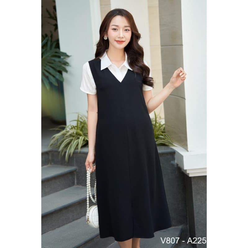 Váy Yếm bầu công sở Aidenshop đầm bầu văn phòng màu đen(có size 40 75kg không áo)