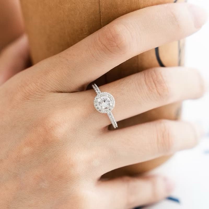 Nhẫn nữ nhẫn nữ bạc ta kiểu dáng tròn đá chủ 5ly