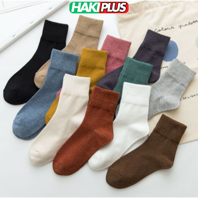 HAKIPLUS Tất cổ cao vớ cổ cao nữ len màu trơn basic thời trang Hàn Quốc TC61