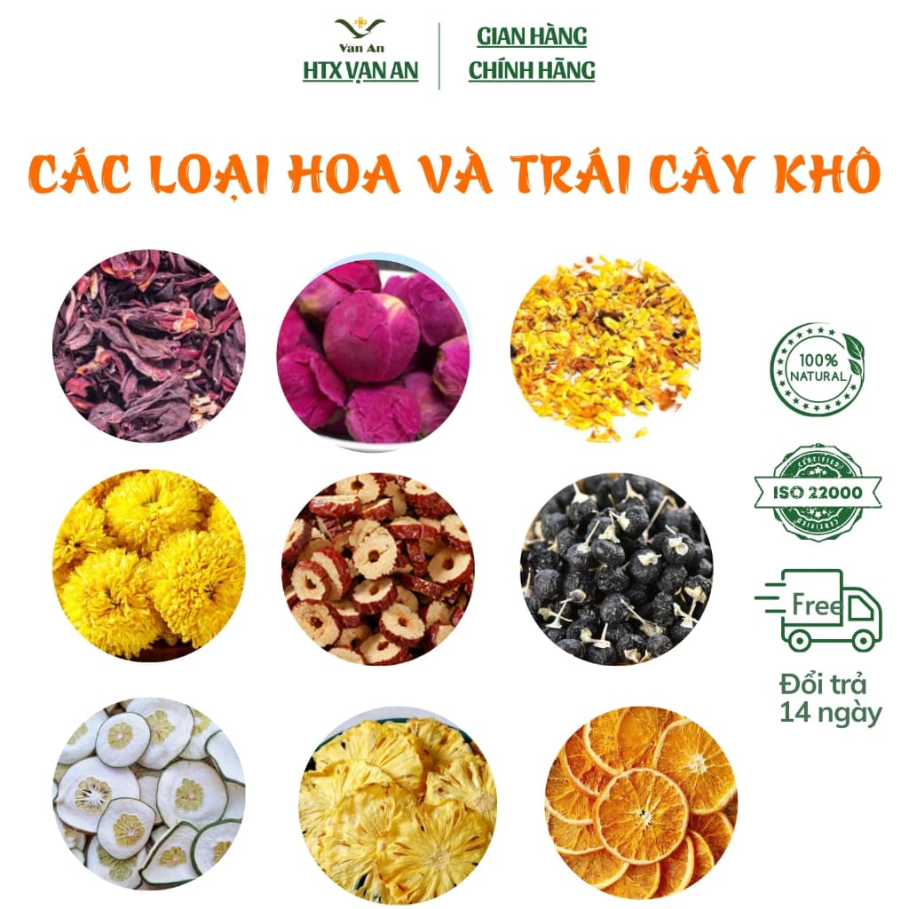 Hoa khô tổng hợp hoa cúc hồng atiso đậu biếc nhài kỉ tử táo lát la hán long nhãn lưu ly 100g