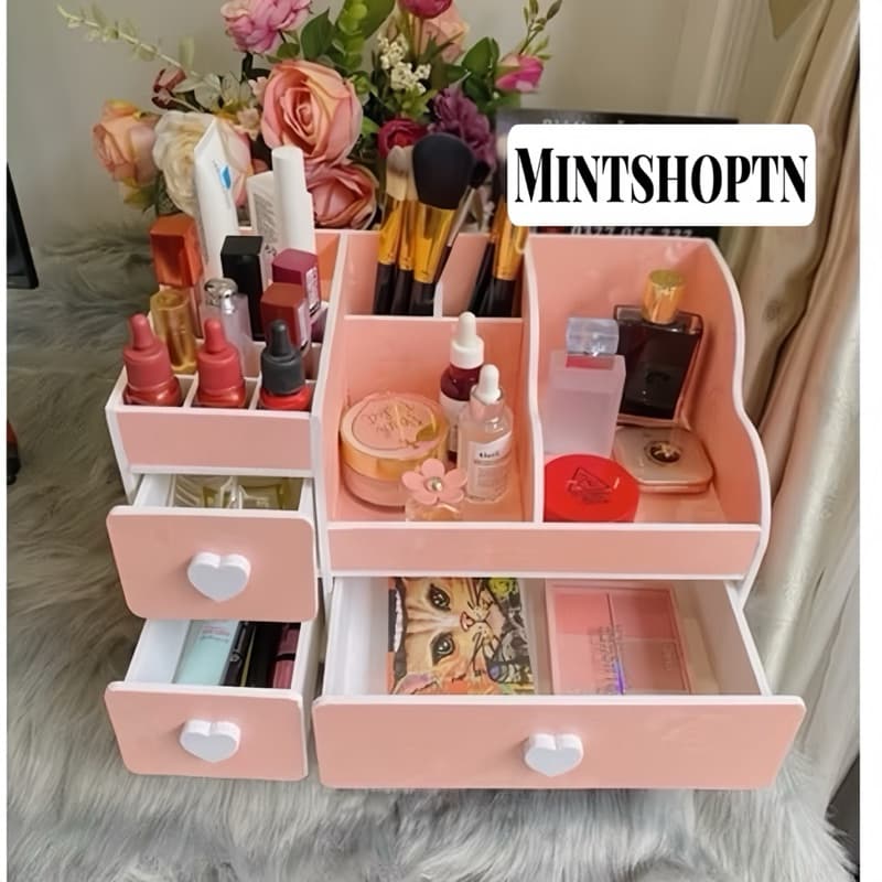 Kệ đựng mỹ phẩm đa năng max 35cm có khay son và 3 ngăn kéo chống bụi đồ trang điểm kệ mĩ phẩm
