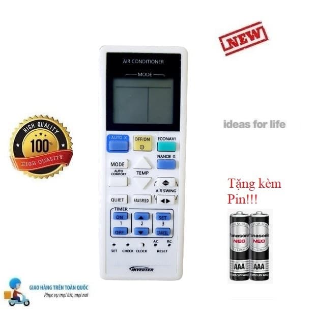 Điều khiển thay thế tương thích cho điều hòa Pa_na_so_nic 9 các dòng 1 chiều 2 chiều Inverter Hàng tốt Tặng kèm Pin