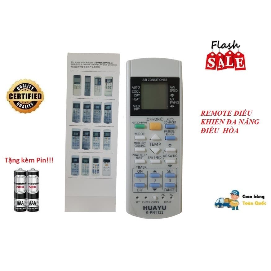 Remote Điều khiển điều hòa đa năng Huayu cho Pa_na_so_nic 1&2 chiều Inverter Hàng mới Tặng kèm Pin