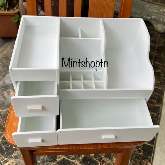 Kệ mỹ phẩm max 35cm màu trắng tủ đựng mỹ phẩm kệ đựng đồ trang điểm có khay đựng son 8 ô đựng đồ makeup