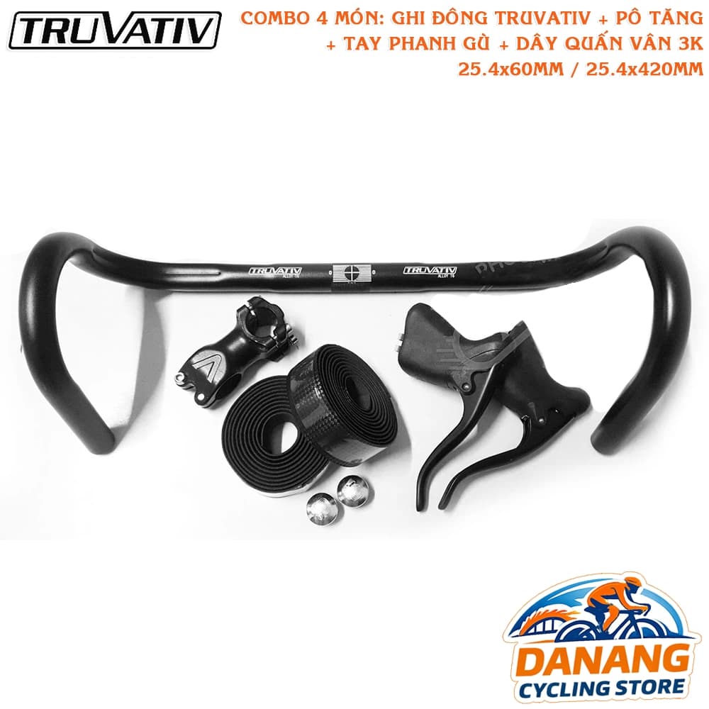 Combo Ghi Đông Cong Xe Đạp TRUVATIV Pô Tăng + Tay Phanh + Dây Quấn Carbon