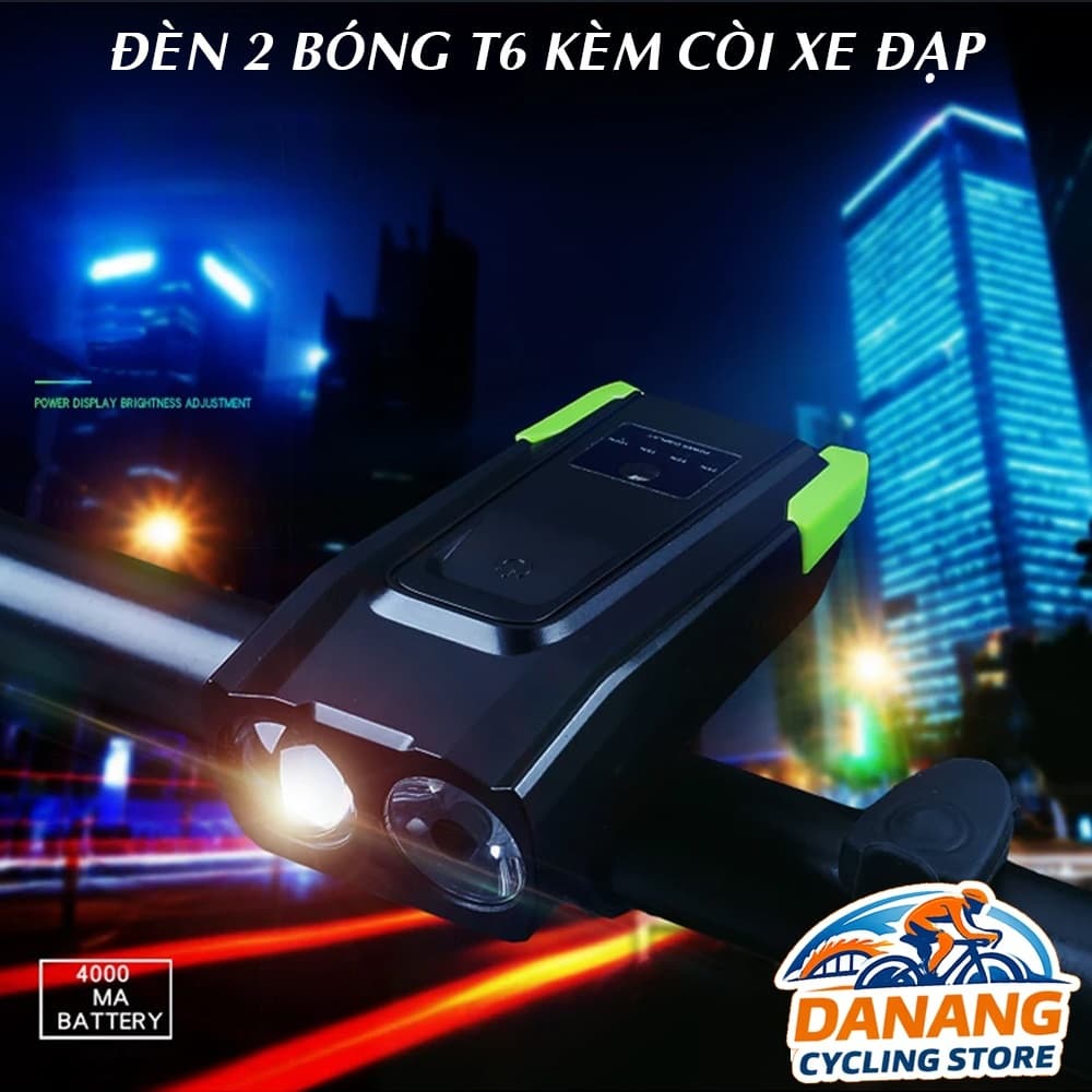 Đèn Xe Đạp Kèm Còi BK 1718 2 LED Siêu Sáng Pin Sạc 4000mAh