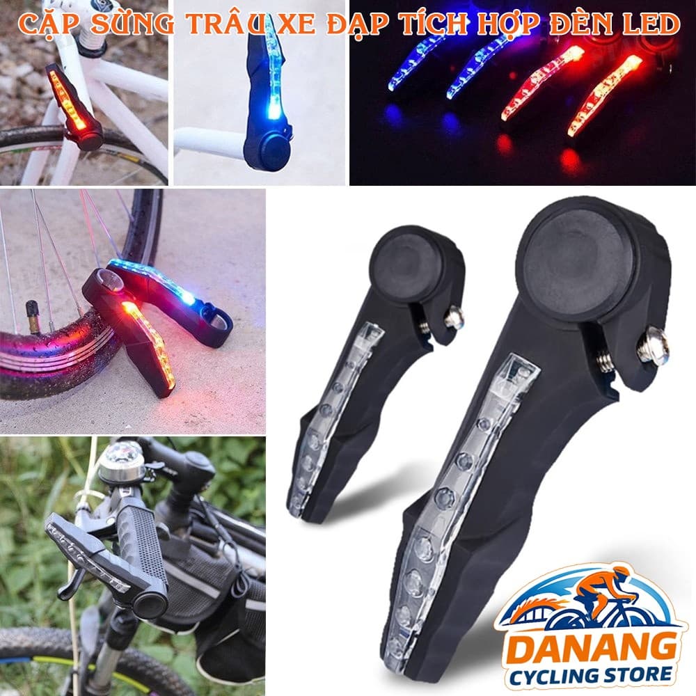 Cặp Sừng Trâu Xe Đạp Tích Hợp Đèn LED Hợp Kim Nhôm Gắn Ghi Đông 22.2mm