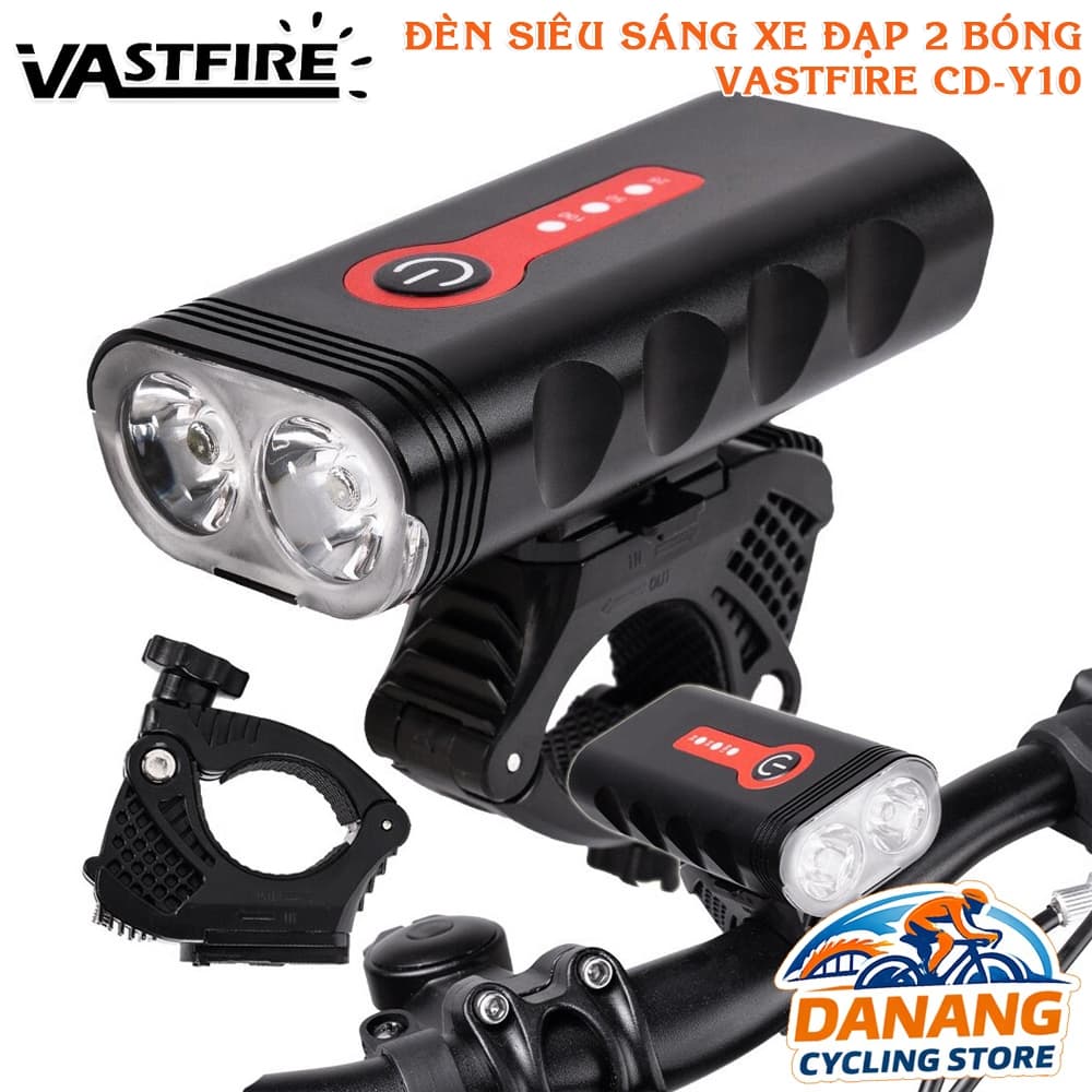Đèn Pin Xe Đạp 2 Bóng XPE VASTFIRE CD Y10 Siêu Sáng Pin Sạc USB Chống Nước