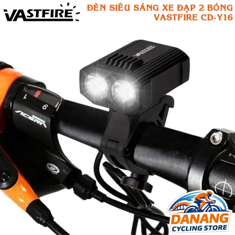 Đèn Pin Xe Đạp 2 Bóng XPE VASTFIRE CD Y16 Siêu Sáng Pin Sạc USB Chống Nước
