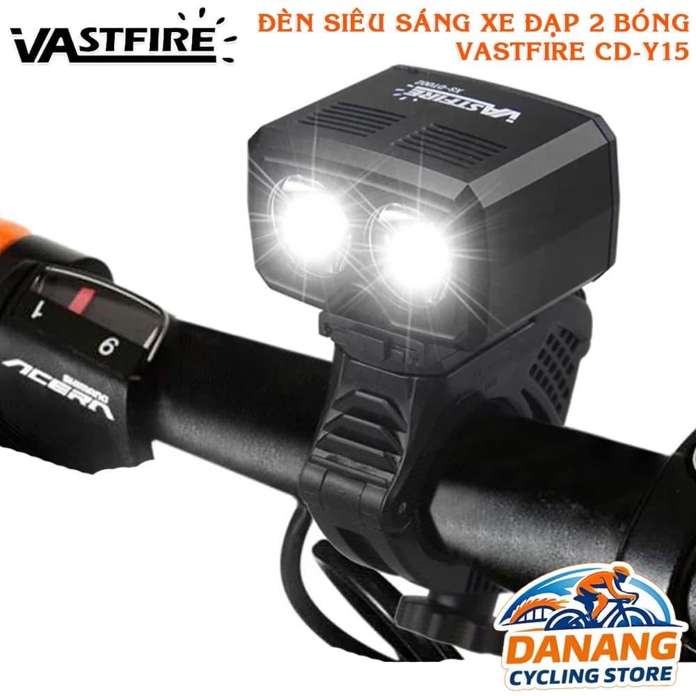 Đèn Pin Xe Đạp 2 Bóng XPE VASTFIRE CD Y15 Siêu Sáng Pin Sạc USB Chống Nước