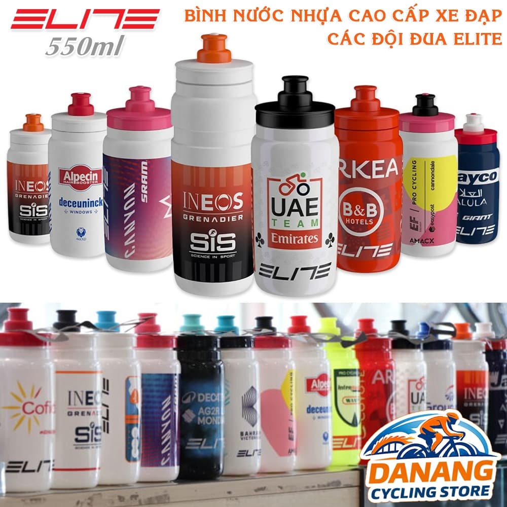 Bình Nước Xe Đạp ELITE 550ml Nhựa Cao Cấp Phiên Bản Đội Đua (Fly Tex Team) Nhẹ Dễ Bóp Không BPA ( )