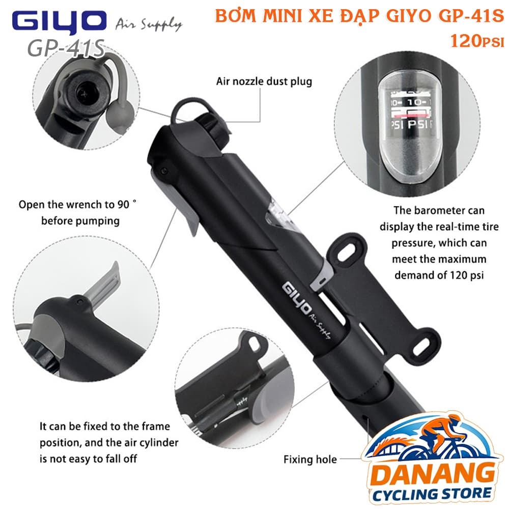 Bơm Mini Xe Đạp GIYO GP 41S Có Đồng Hồ Áp Suất 120psi Nhỏ Gọn Dễ Mang Theo