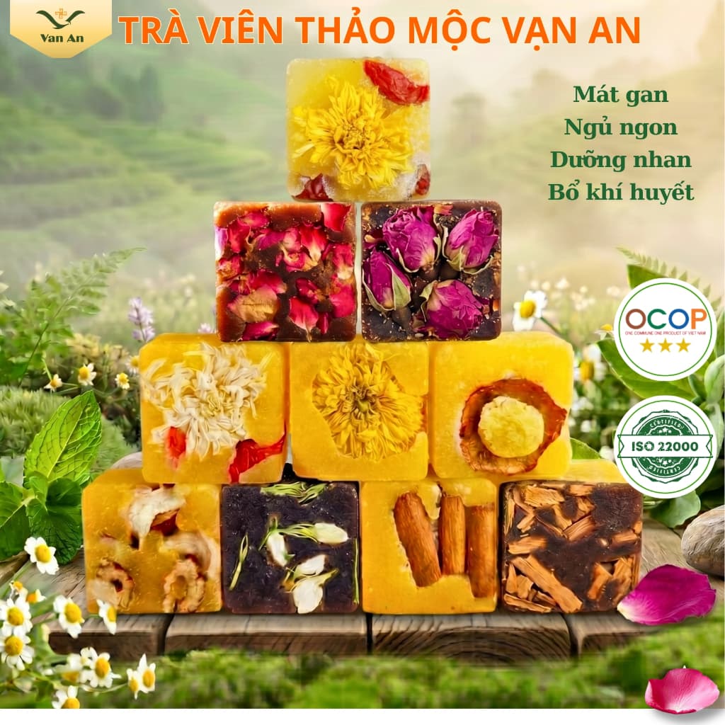 (100G NHIỀU VỊ) Viên Trà Thảo Mộc Vạn An Hoa Cúc Đường Phèn Mix Vị Trà Đường Nâu Bổ Khí Huyết
