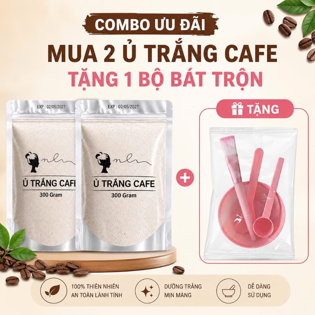 ( MUA 2 TẶNG 1 ) 2 Ủ trắng cafe toàn thân tẶNG bộ bát đắp mặt ủ trắng cafe cho mặt và body tắm trắng da
