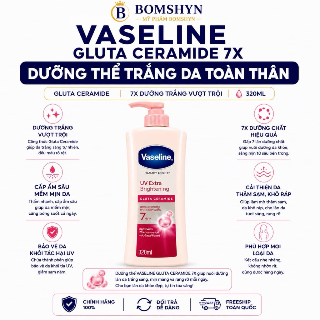 Vaseline 70x dưỡng trắng dưỡng ẩm 320ml Thái lan