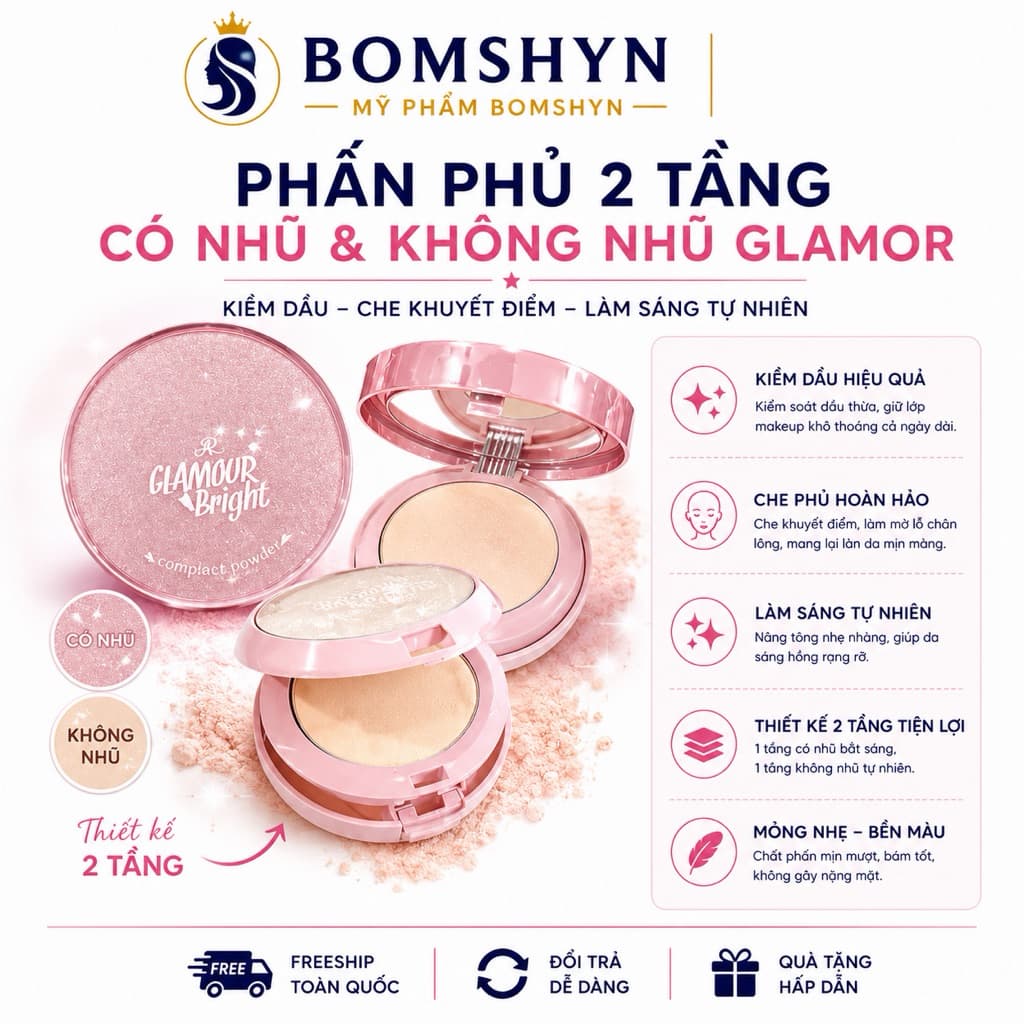 Phấn phủ 2 tầng trắng có nhũ glamor bright xuất xứ thái lan