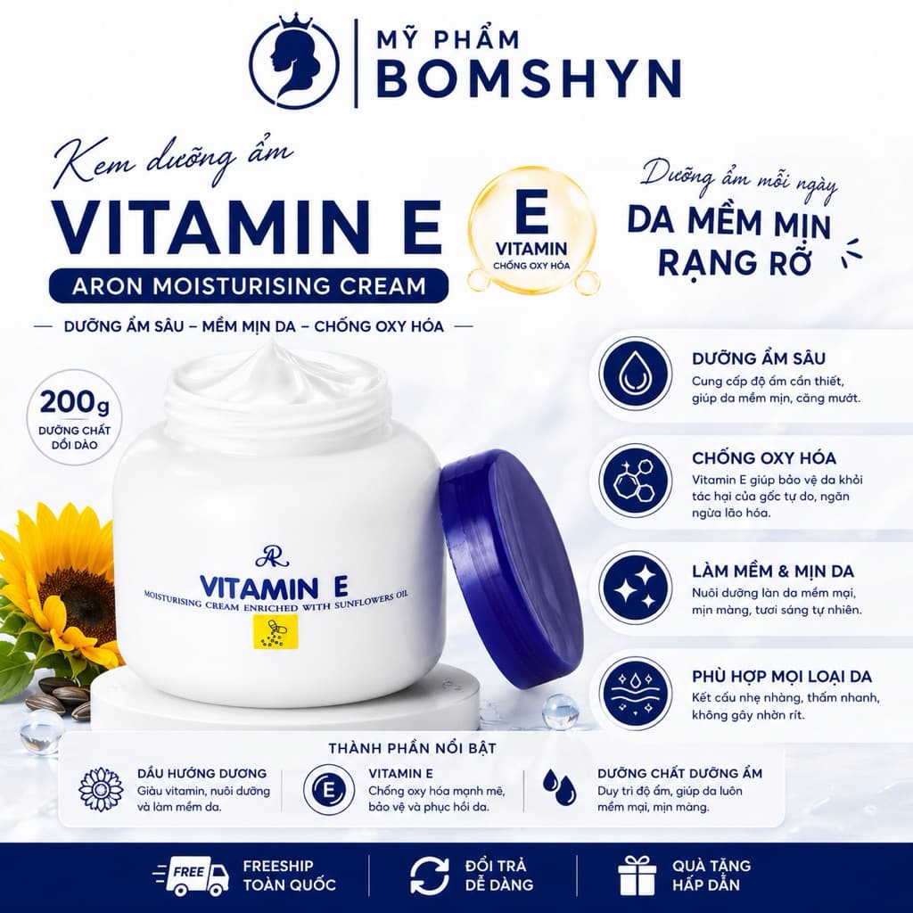 Kem dưỡng ẩm Chống nắng vitamin E Q10 PlusAron Thái Lan 200gram Nội Địa Thái Lan