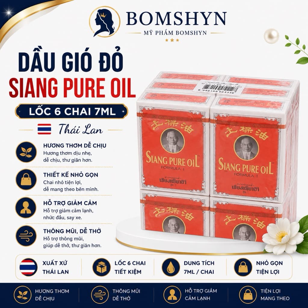 Lốc 6 chai dầu gió đỏ Sian pure thái lan 7ml nội địa Thái Lan