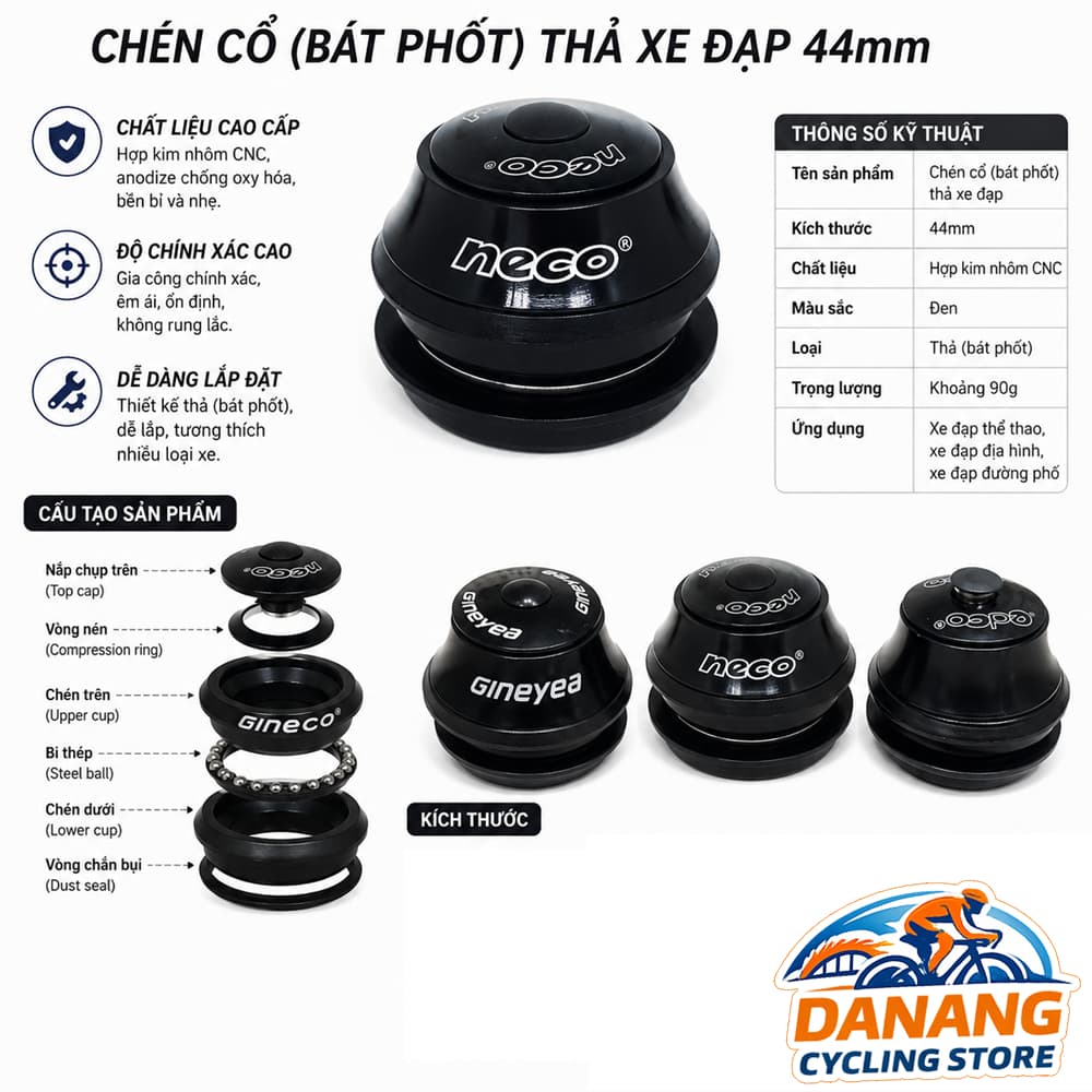 Chén Cổ Thả (Bát Phốt) Xe Đạp Headset NECO EDCO GINEYEA 44mm