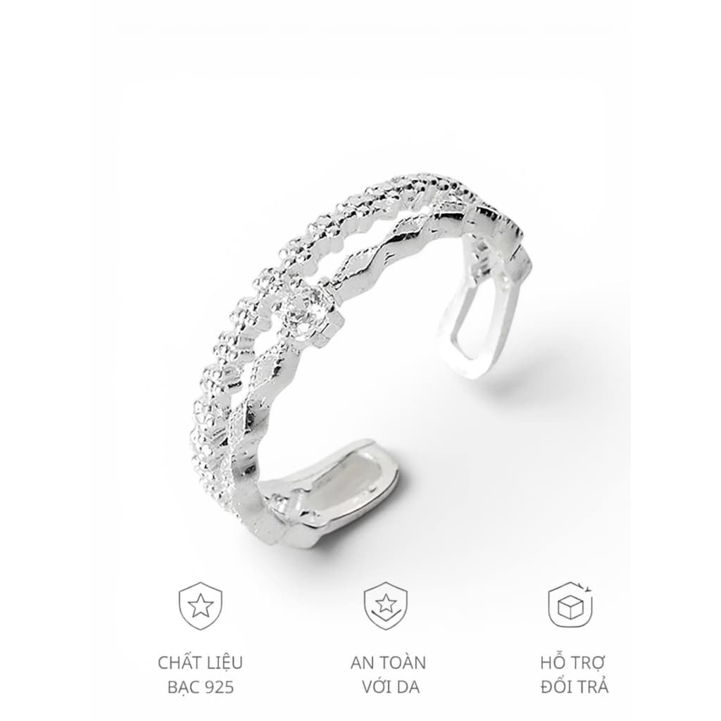 Nhẫn vương miện hở cho nữ bạc ta nguyên chất