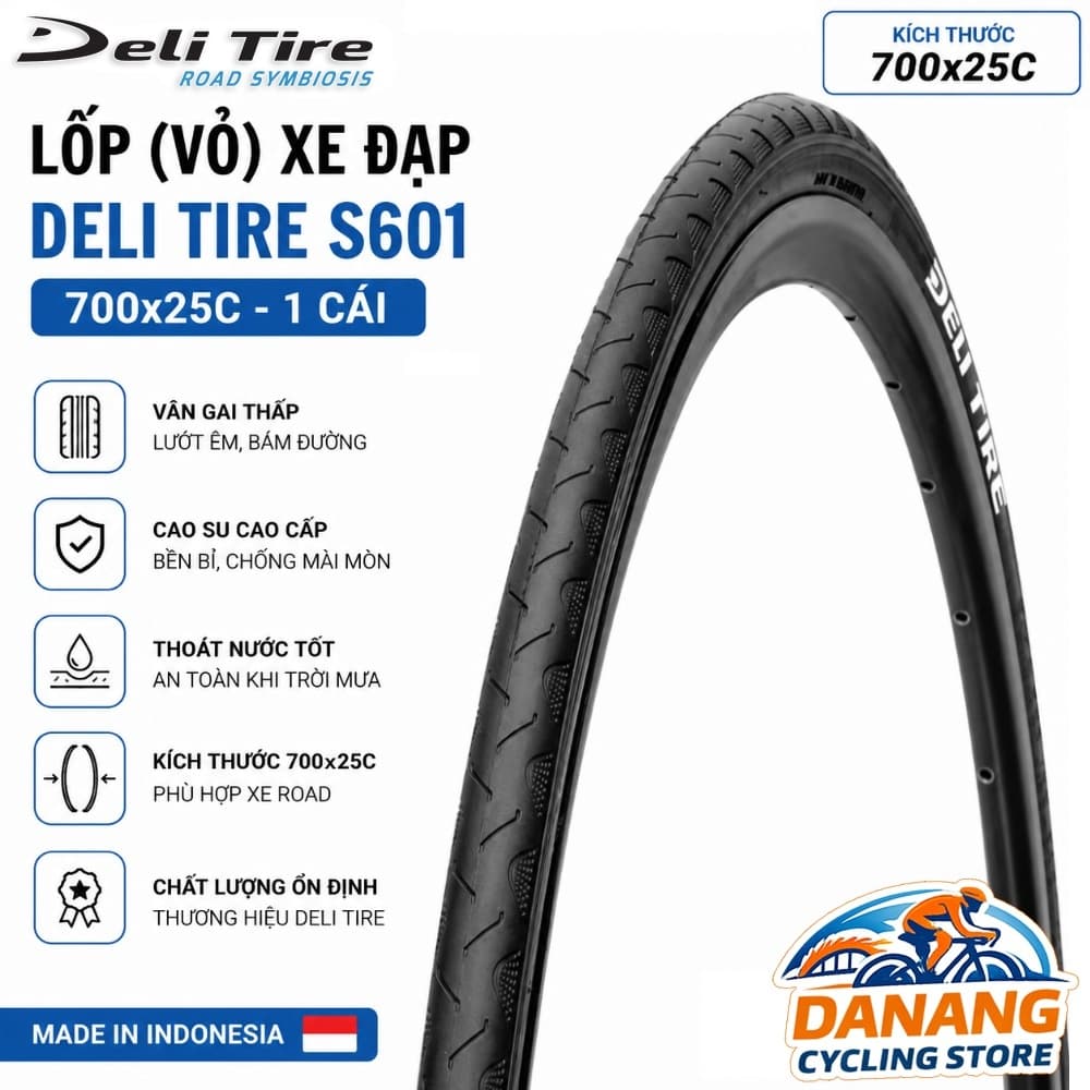 Lốp (Vỏ) Xe Đạp Deli Tire S601 700x25C Lốp Road 700C Tanh Thép 1 Cái