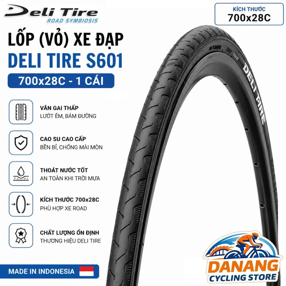 Lốp (Vỏ) Xe Đạp Deli Tire S601 700x28C Lốp Road 700C Tanh Thép 1 Cái