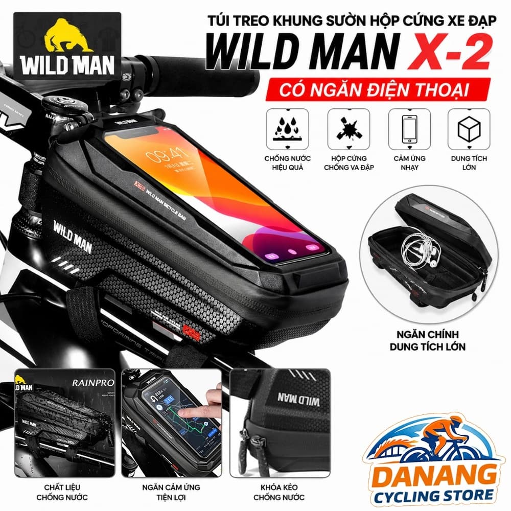 Túi Treo Khung Sườn Xe Đạp WILD MAN X 2 Hộp Cứng Chống Nước Có Ngăn Đựng Điện Thoại Cảm Ứng