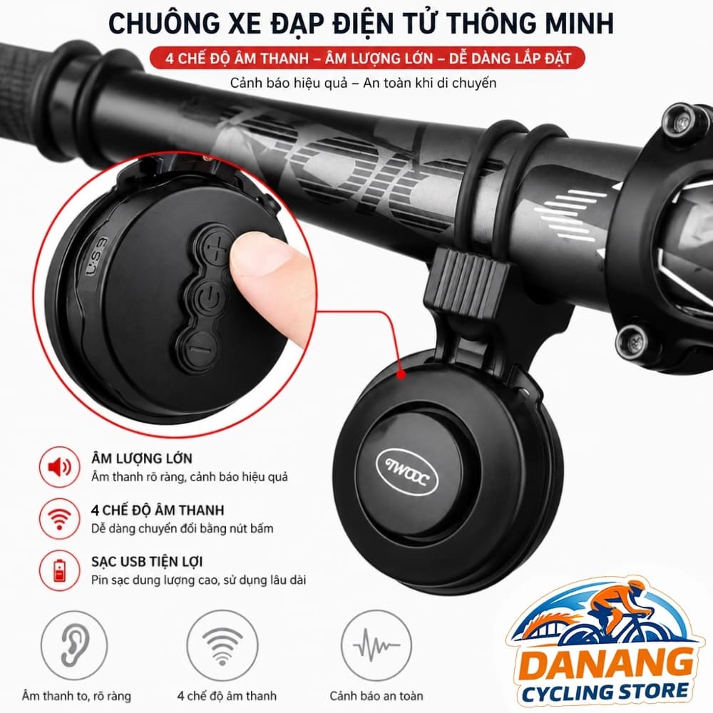 Còi Kèn Điện Xe Đạp TWOOC T002S Sạc USB 4 Chế Độ Âm Thanh