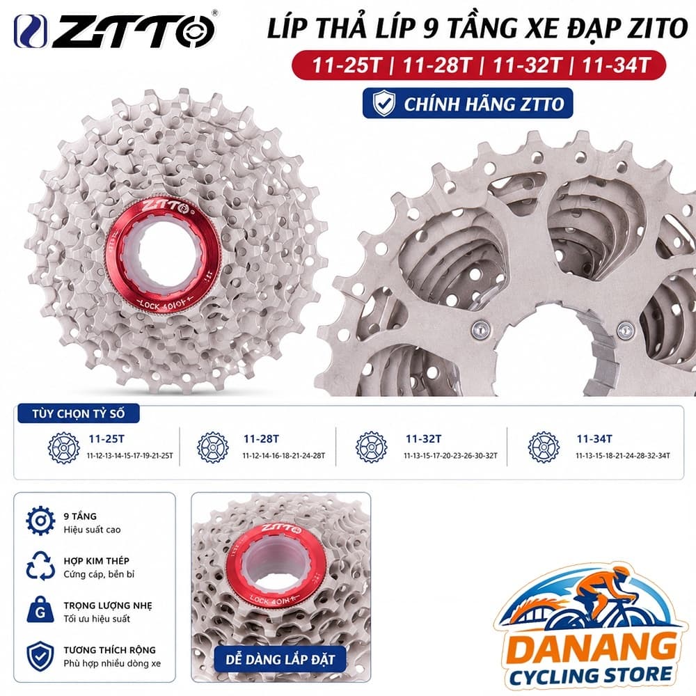 Líp Thả Xe Đạp ZTTO 9 Tầng Cassette 11 25T 11 28T 11 32T 11 34T ZTTO