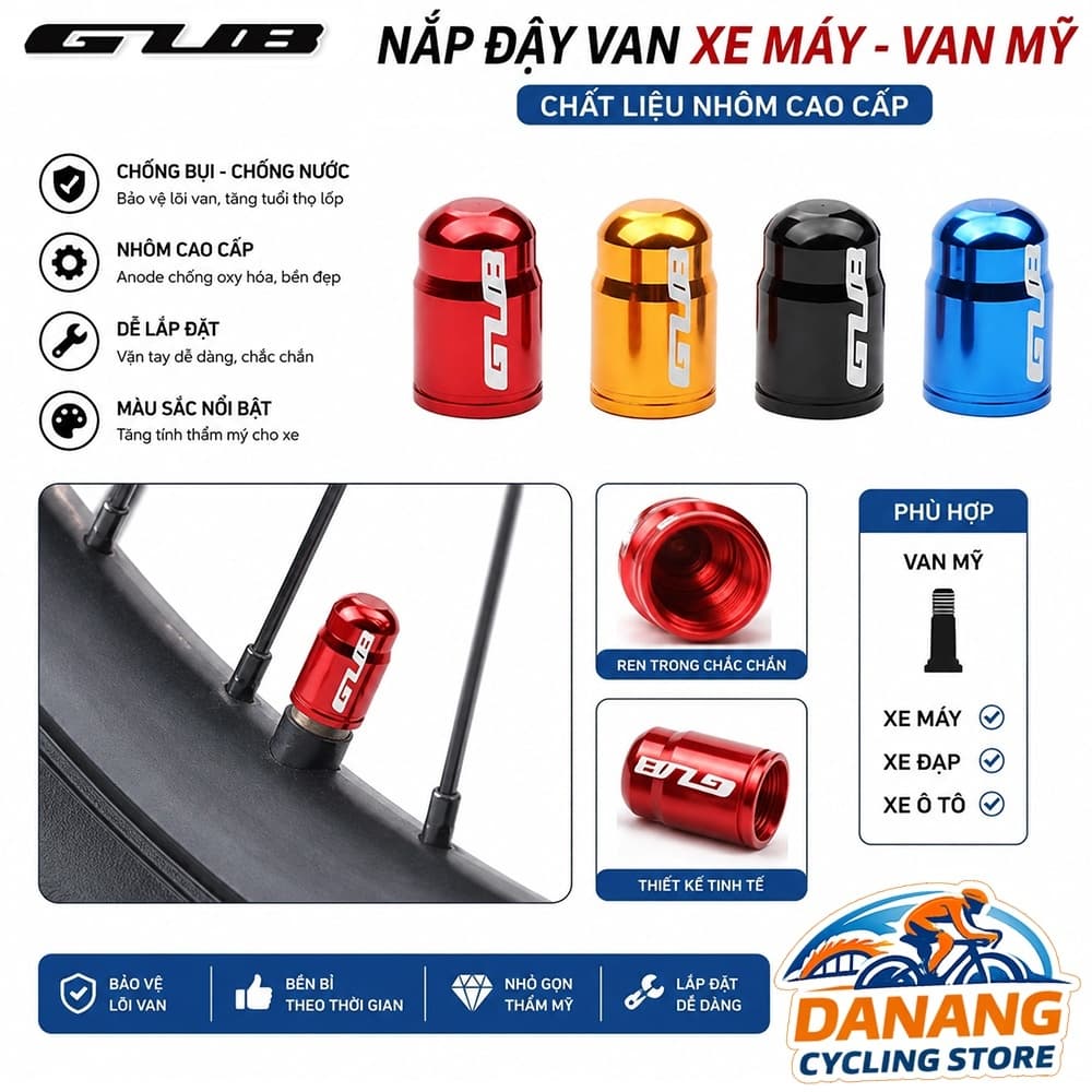 Nắp Đậy Van Xe Máy GUB Bằng Nhôm Cho Van Mỹ (Schrader AV) CNC Cao Cấp