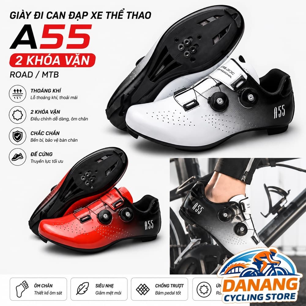 Giày Đi Can Đạp Xe Thể Thao Road MTB CLAEE GX A55 2 Khóa Vặn