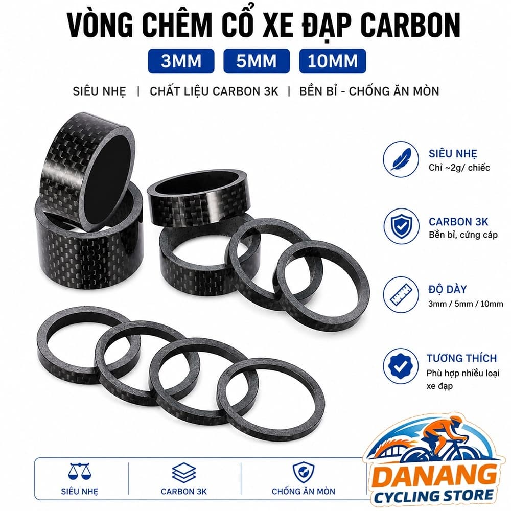 Vòng Chêm Cổ Xe Đạp Carbon 3mm 5mm 10mm Spacer Chén Cổ 1 1 8 Inch Siêu Nhẹ
