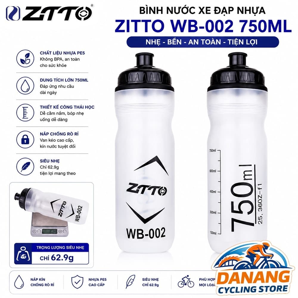 Bình Nước Xe Đạp Nhựa ZiTTO WB 002 750ml Cho Road MTB Gravel