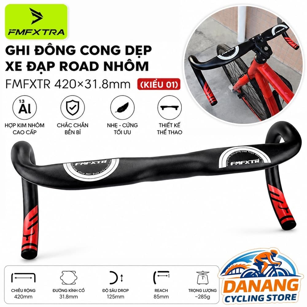 Ghi Đông Cong Dẹp Xe Đạp Road Nhôm FMFXTRA 420×31.8mm (Kiểu 01)