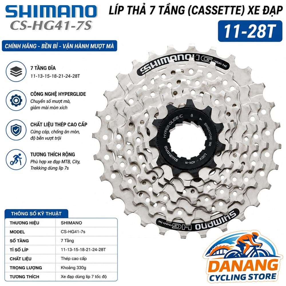 Líp Thả 7 Tầng (Cassette) Xe Đạp SHIMANO CS HG41 11 28T Không Hộp