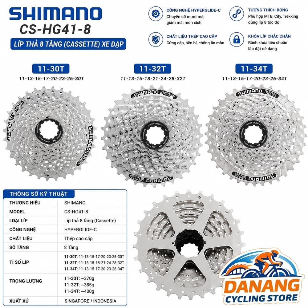 Líp Thả 8 Tầng (Cassette) Xe Đạp SHIMANO CS HG41 11 30T 11 32T 11 34T Không Hộp